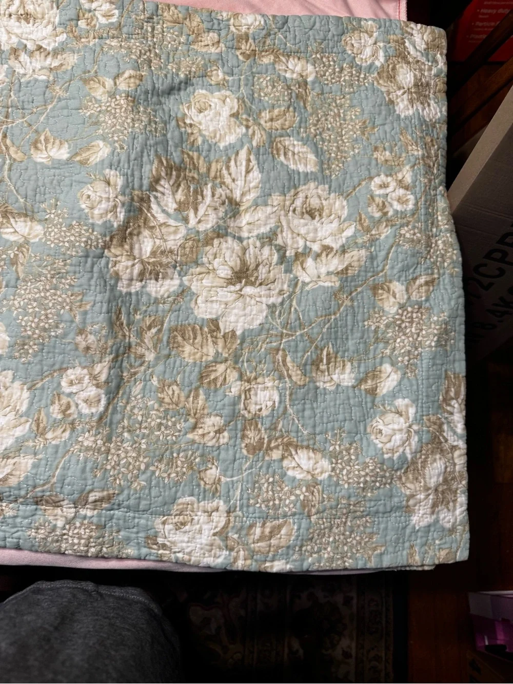 Laura Ashley Floral Quilted Pillow Two Shams Standard  Blue Cotton Cottagecore
